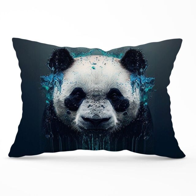 Warren Reed - Designer Panda Face Splashart Dark Background Cushions in Blue - Size: 60 cm x 60 cm - image 1