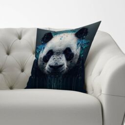 Warren Reed - Designer Panda Face Splashart Dark Background Cushions in Blue - Size: 60 cm x 60 cm - thumbnail 2