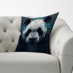 Warren Reed - Designer Panda Face Splashart Dark Background Cushions in Blue - Size: 60 cm x 60 cm - thumbnail 3