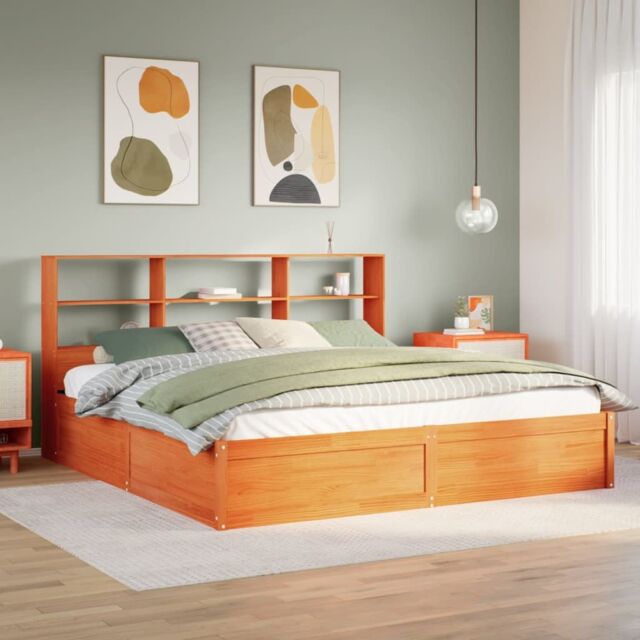Berkfield Home Bed Frame without Mattress Wax Brown 180x200 cm Super King Solid Wood Pine - image 1