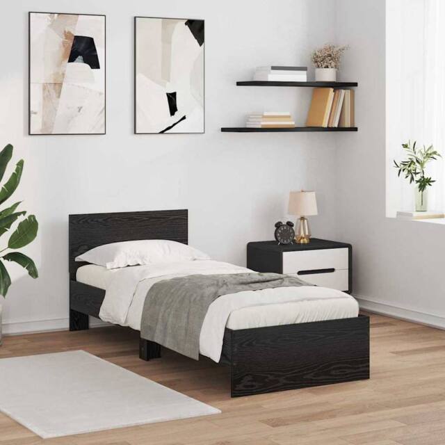 Berkfield Home Bed Frame with Headboard Black Oak 75 x 190 cm Engineered Wood - image 1