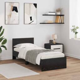 Berkfield Home Bed Frame with Headboard Black Oak 75 x 190 cm Engineered Wood - thumbnail 1