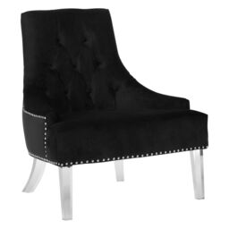 Orsina Elegant Button Tufted Black Chair, Velvet Upholstered Mid Century Armchair, Sturdy Comfortable Armchair - thumbnail 2
