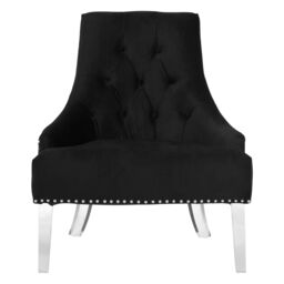 Orsina Elegant Button Tufted Black Chair, Velvet Upholstered Mid Century Armchair, Sturdy Comfortable Armchair
