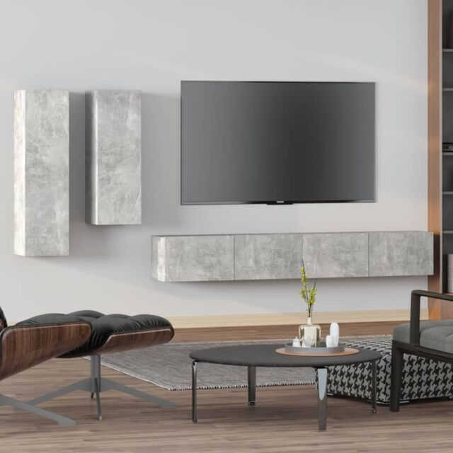 Berkfield Home 4 Piece TV Cabinet Set Concrete Grey Engineered Wood - image 1