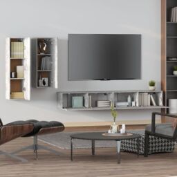 Berkfield Home 4 Piece TV Cabinet Set Concrete Grey Engineered Wood - thumbnail 3