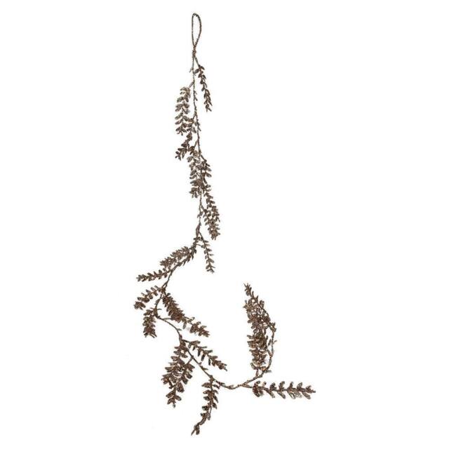 VFM e-Store Christmas Glitter Leaves Garland Decoration 150cm x 8cm Cream X 1 - Size: 150 cm x 8 cm - image 1