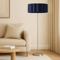 CGC Lighting Lena Brushed Nickel Straight Floor Lamp with Large Scalloped Lampshade in Navy - thumbnail 7