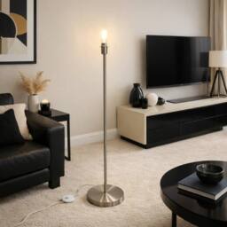 CGC Lighting Lena Brushed Nickel Straight Floor Lamp with Large Scalloped Lampshade in Navy - thumbnail 4
