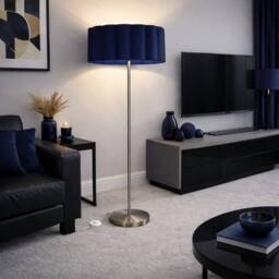 CGC Lighting Lena Brushed Nickel Straight Floor Lamp with Large Scalloped Lampshade in Navy - thumbnail 1