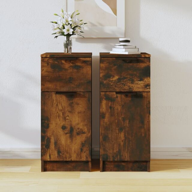 Berkfield Home Sideboards 2 pcs Smoked Oak 30x30x70 cm Engineered Wood in Brown - Size: 30 x 30 x 70 cm - image 1