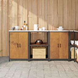 Berkfield Home Kitchen Storage Set with Shelf with Storage with Door 3 pcs Rusty 180 x 50 x 92 cm in Brown - thumbnail 1