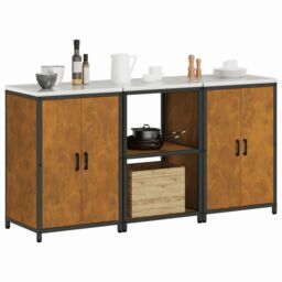 Berkfield Home Kitchen Storage Set with Shelf with Storage with Door 3 pcs Rusty 180 x 50 x 92 cm in Brown - thumbnail 3