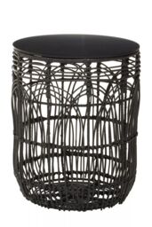 Orsina Versatile Design Round Rattan Table, Industrial Design Bedroom Table, Everyday Use Side Table For Lounge in Black - thumbnail 1