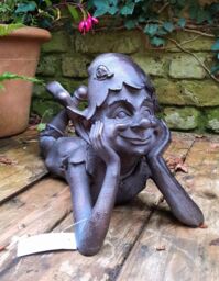 Inspirational Gifting Pixie Laying Garden Sculpture Decoration Ornament in Bronze