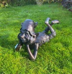 Inspirational Gifting Pixie Laying Garden Sculpture Decoration Ornament in Bronze - thumbnail 3