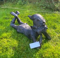Inspirational Gifting Pixie Laying Garden Sculpture Decoration Ornament in Bronze - thumbnail 2