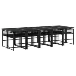 Berkfield Home 11 Piece Garden Dining Set Black Poly Rattan - thumbnail 3