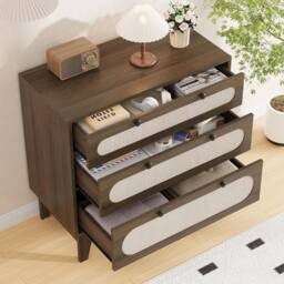 KORVIXA 3 Drawer Dresser Bedside Table Chest in Brown - Size: 100 cm x 100 cm - thumbnail 3