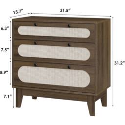 KORVIXA 3 Drawer Dresser Bedside Table Chest in Brown - Size: 100 cm x 100 cm - thumbnail 2