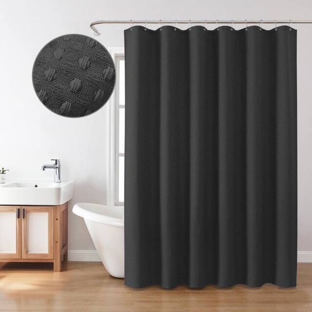 INHOUSOLU HOME DECOR Luxury Fabric Shower Curtain Waffle Weave 230 GSM Water Repellent in Black - image 1