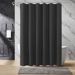 INHOUSOLU HOME DECOR Luxury Fabric Shower Curtain Waffle Weave 230 GSM Water Repellent in Black - thumbnail 7