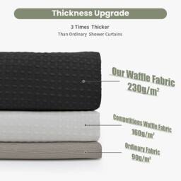 INHOUSOLU HOME DECOR Luxury Fabric Shower Curtain Waffle Weave 230 GSM Water Repellent in Black - thumbnail 4