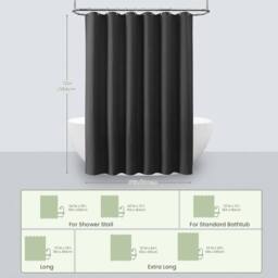 INHOUSOLU HOME DECOR Luxury Fabric Shower Curtain Waffle Weave 230 GSM Water Repellent in Black - thumbnail 2