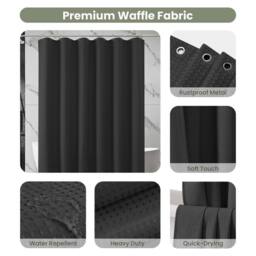 INHOUSOLU HOME DECOR Luxury Fabric Shower Curtain Waffle Weave 230 GSM Water Repellent in Black - thumbnail 3