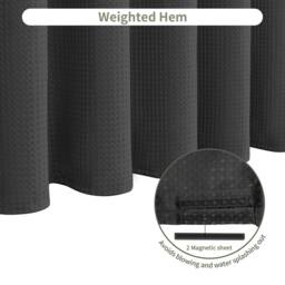 INHOUSOLU HOME DECOR Luxury Fabric Shower Curtain Waffle Weave 230 GSM Water Repellent in Black - thumbnail 6