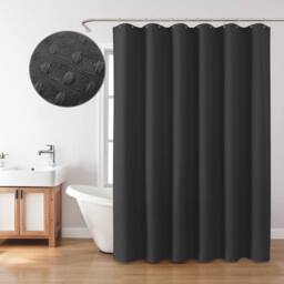 INHOUSOLU HOME DECOR Luxury Fabric Shower Curtain Waffle Weave 230 GSM Water Repellent in Black - thumbnail 1