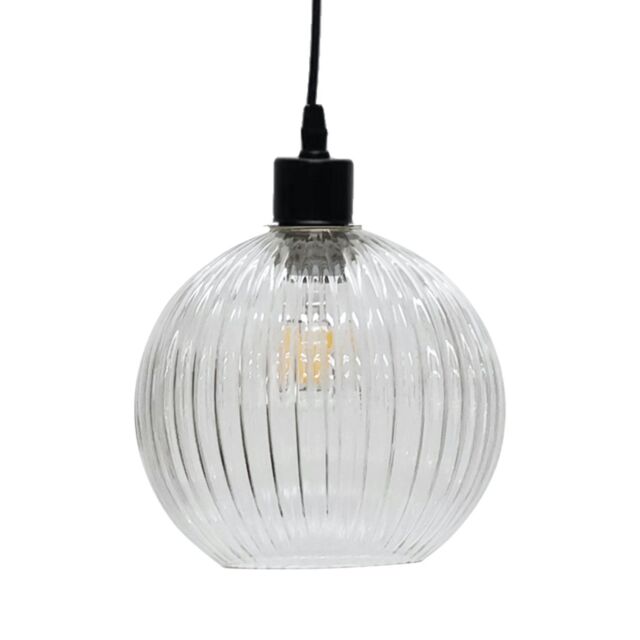 First Choice Lighting Betchley - Clear Ribbed Glass Globe Easy Fit Pendant Shade - image 1