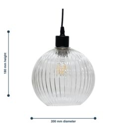 First Choice Lighting Betchley - Clear Ribbed Glass Globe Easy Fit Pendant Shade - thumbnail 5