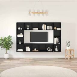 Berkfield Home TV Cabinet 4 pcs Black 37 x 37 x 142.5 cm Engineered wood - thumbnail 2