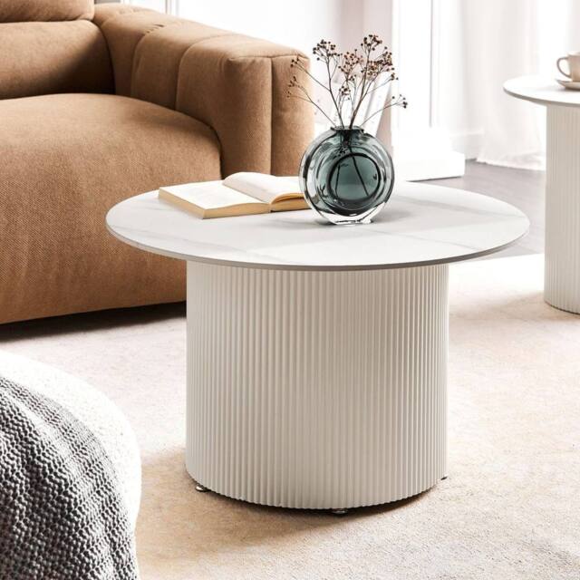 Wyld and Coco 70cm Round Coffee Table Light Beige Sintered Stone Top - image 1