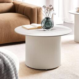 Wyld and Coco 70cm Round Coffee Table Light Beige Sintered Stone Top - thumbnail 1
