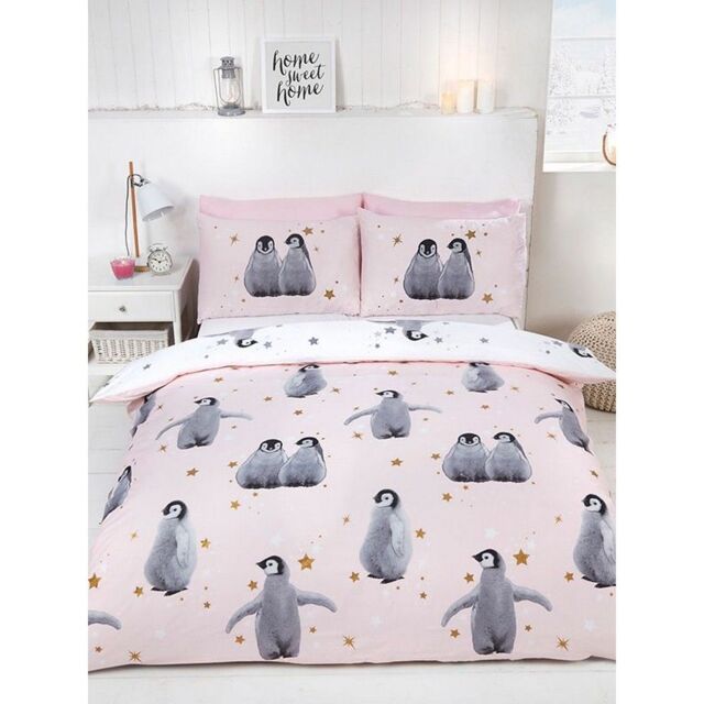Rapport Reversible Penguin Duvet Cover Set in Pink - Size: Single - image 1
