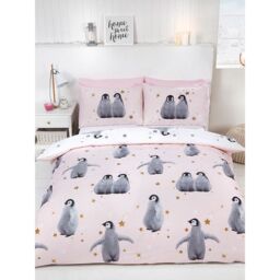 Rapport Reversible Penguin Duvet Cover Set in Pink - Size: Single - thumbnail 2
