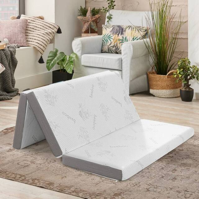 Costway Double Size 10 cm Folding Gel-Infused Tri-fold Mattress Topper Carry Bag RV Camp in White - image 1