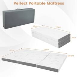 Costway Double Size 10 cm Folding Gel-Infused Tri-fold Mattress Topper Carry Bag RV Camp in White - thumbnail 2