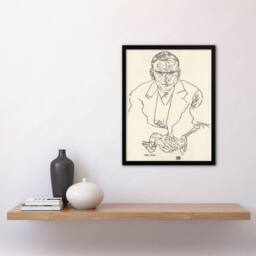 Artery8 Robert Muller Line Art Portrait Vintage Framed Wall Art Print Schiele in Beige - Size: A4 - thumbnail 4