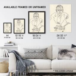 Artery8 Robert Muller Line Art Portrait Vintage Framed Wall Art Print Schiele in Beige - Size: A4 - thumbnail 3