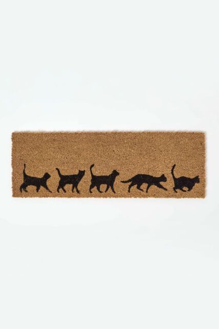 Homescapes Coir Doormat with Cat Silhouettes, 25 x 75 cm in Natural - Size: 25 cm x 75 cm - image 1
