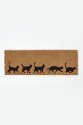 Homescapes Coir Doormat with Cat Silhouettes, 25 x 75 cm in Natural - Size: 25 cm x 75 cm - thumbnail 1