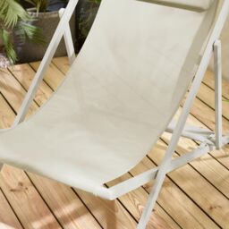 FurnitureboxUK 2x Corsica Metal & Textilene Outdoor Deckchairs with Headrest in Cream - thumbnail 5