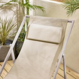 FurnitureboxUK 2x Corsica Metal & Textilene Outdoor Deckchairs with Headrest in Cream - thumbnail 4