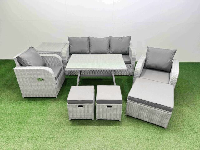 Fimous Reclining Chair 3 Seat Sofa Set Garden Furniture Sets Light Grey - image 1