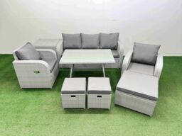 Fimous Reclining Chair 3 Seat Sofa Set Garden Furniture Sets Light Grey - thumbnail 1