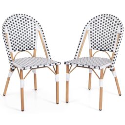 Costway French Bistro Accent Chair Set of 2 Outdoor Armless Dining Chairs in White