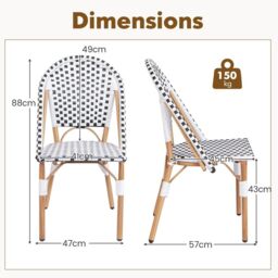 Costway French Bistro Accent Chair Set of 2 Outdoor Armless Dining Chairs in White - thumbnail 2